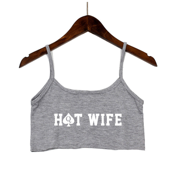 Dame Crop-Top med moderne skrifter og justerbare stropper Skjora