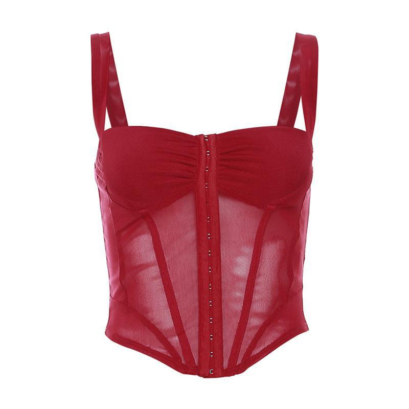 Dame Korsett-Top med transparent design og raffinerte rynkeelementer Skjora
