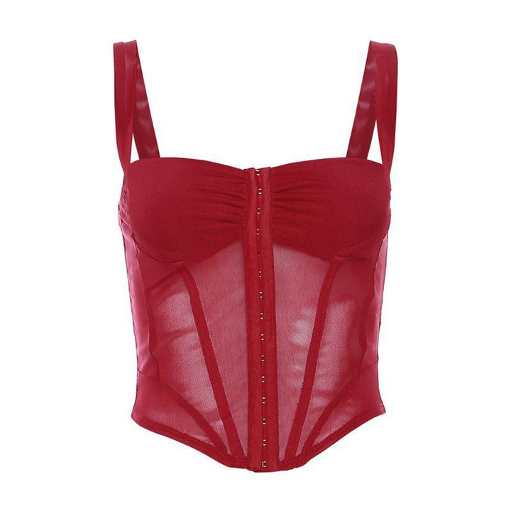 Dame Korsett-Top med transparent design og raffinerte rynkeelementer Skjora