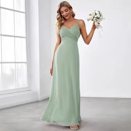 Kvinners Chiffon Maxi Kjole med Elegant V-Hals og Rynket Topp