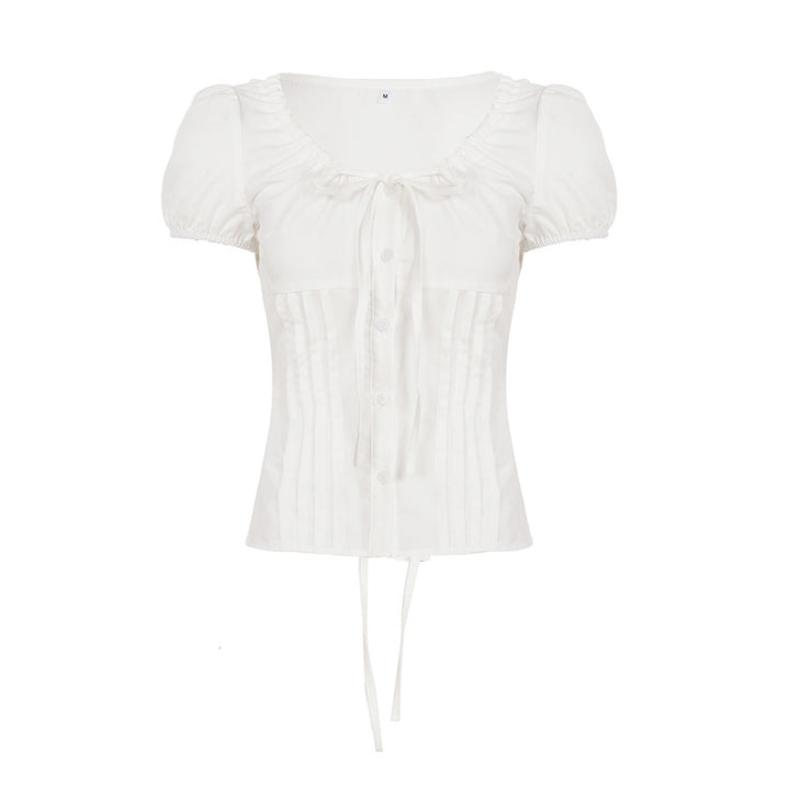 Dame elegant bluse med volangdetaljer og knappelukking Skjora