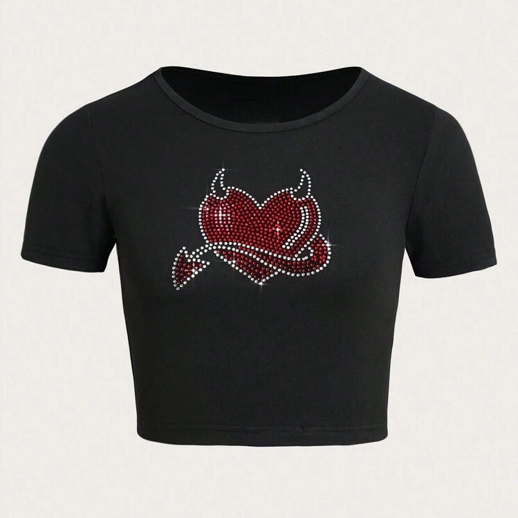 Dame Cropped T-skjorte med kreativt skjelettdesign Skjora