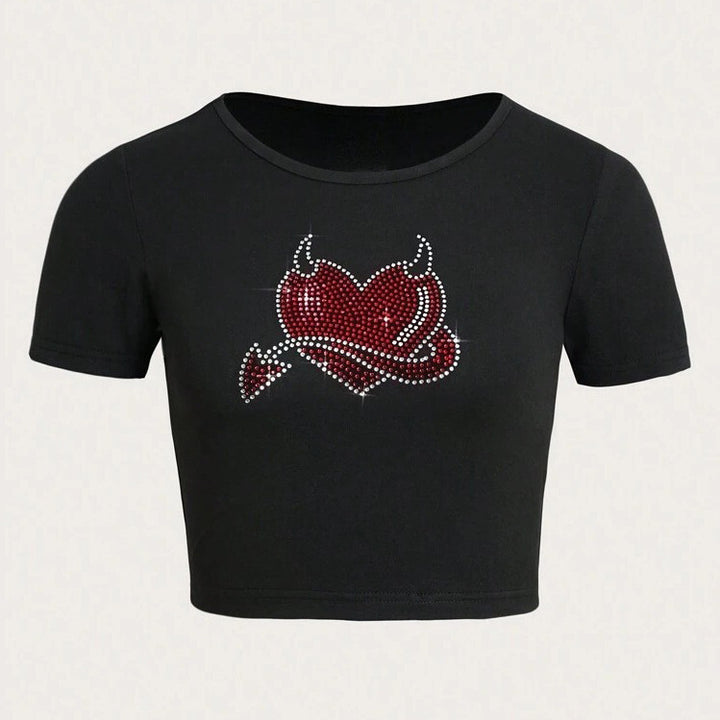 Dame Cropped T-skjorte med kreativt skjelettdesign Skjora