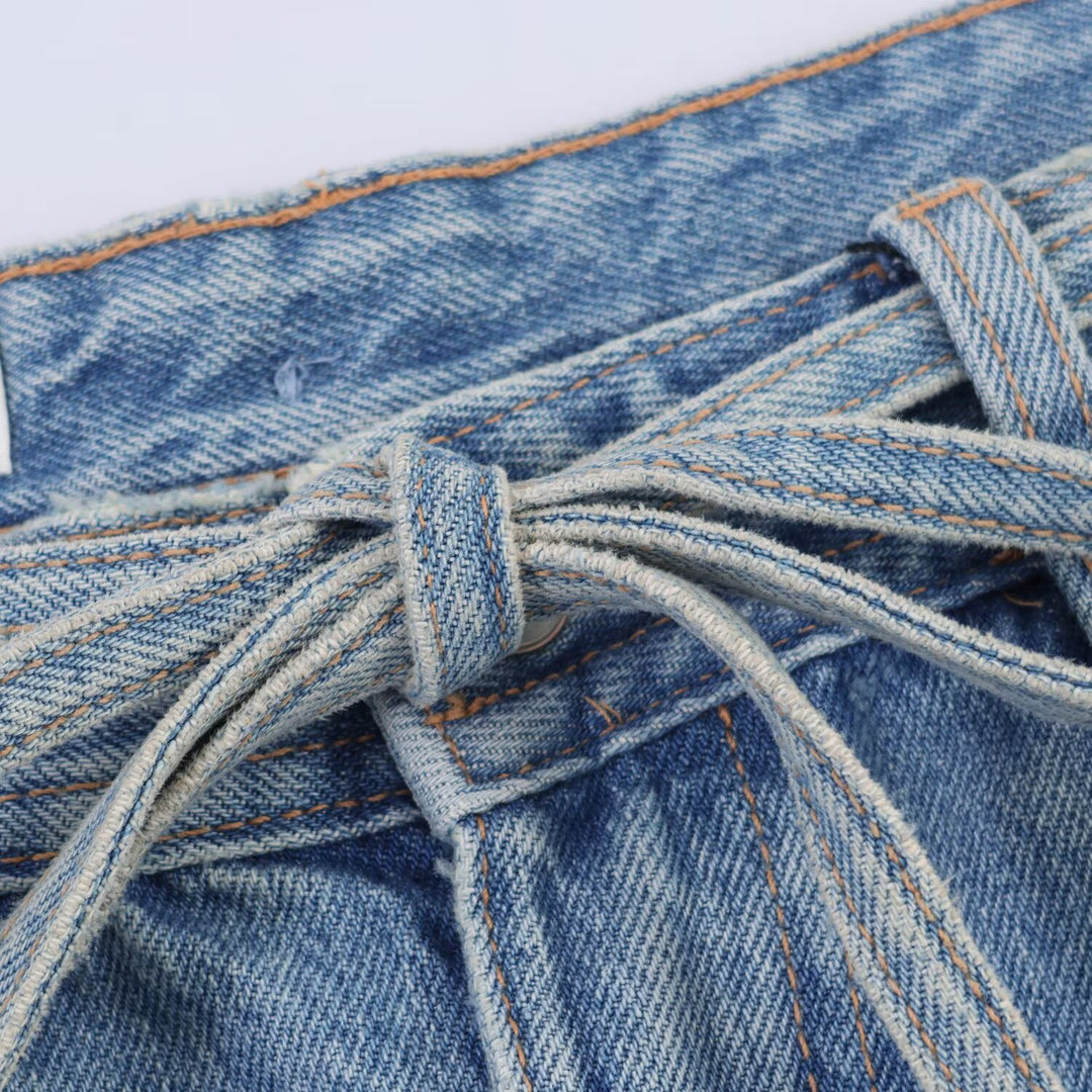 Dame brede jeans i destroyed-look med justerbar midje Skjora