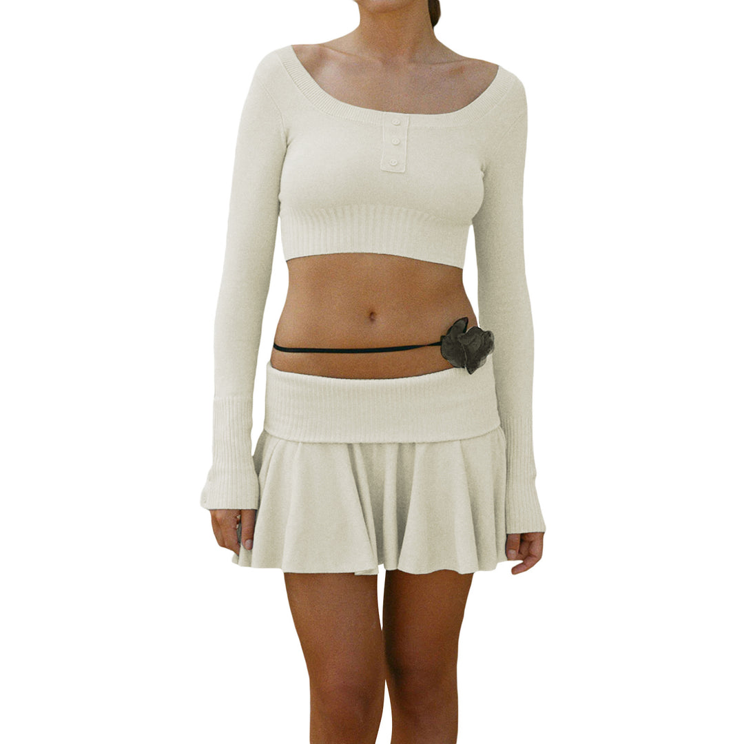 Dame Crop-Top og skjørt sett med raffinert midje Skjora