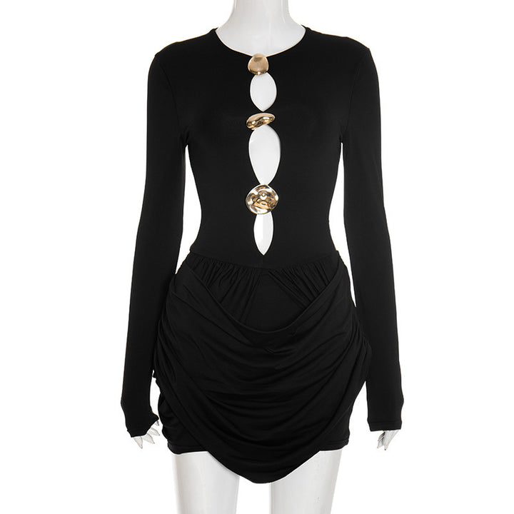 Dame elegant jumpsuit med kreative cut-outs og rynker Skjora