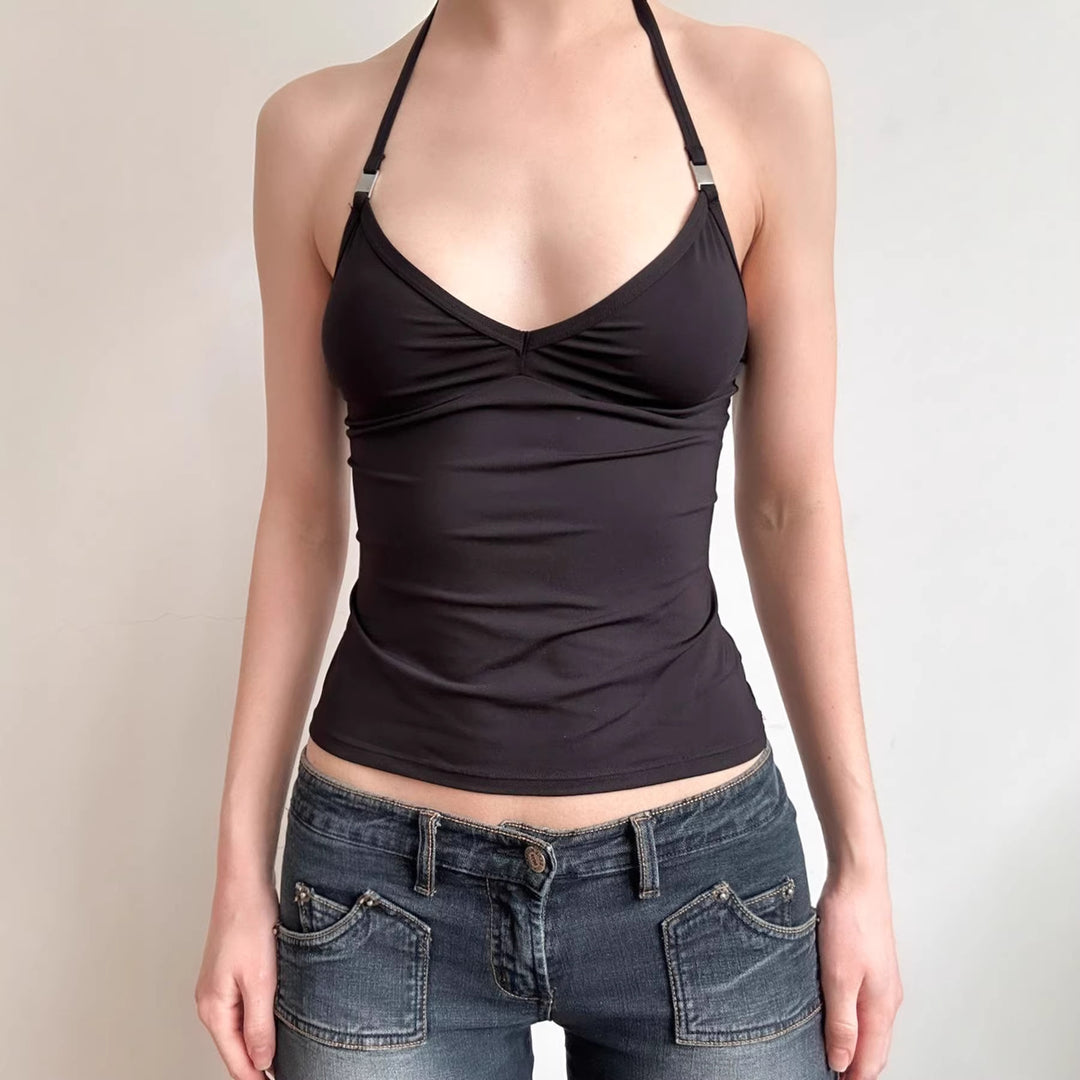 Damer sportlig spaghetti-top med elegante detaljer Skjora