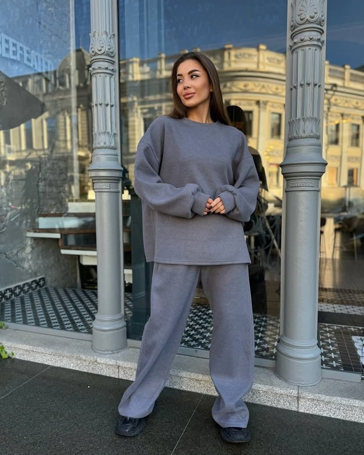 Kvinnelig Casual Fleece Treningsdrakt med Løs Passform Skjora