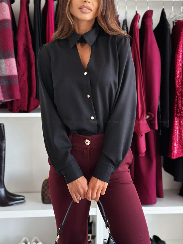 Kvinne elegant bluse med moderne halslinning Skjora