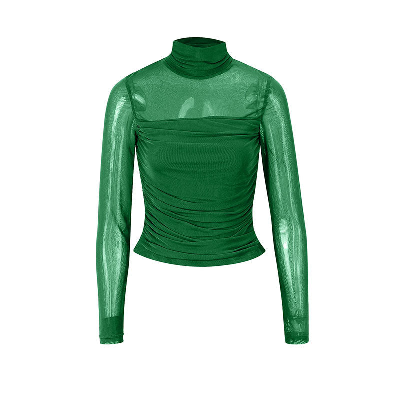Dame Langermet T-skjorte med elegant samling og transparent design Skjora