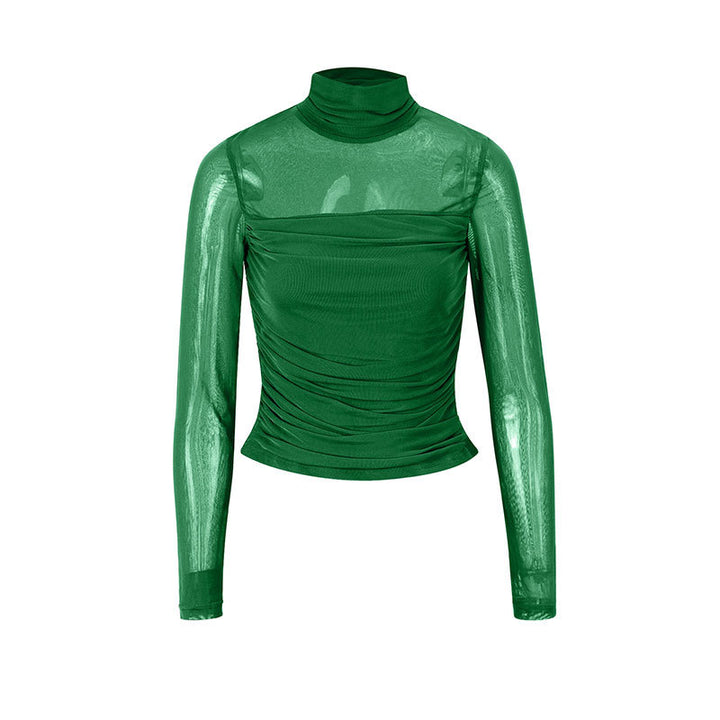 Dame Langermet T-skjorte med elegant samling og transparent design Skjora