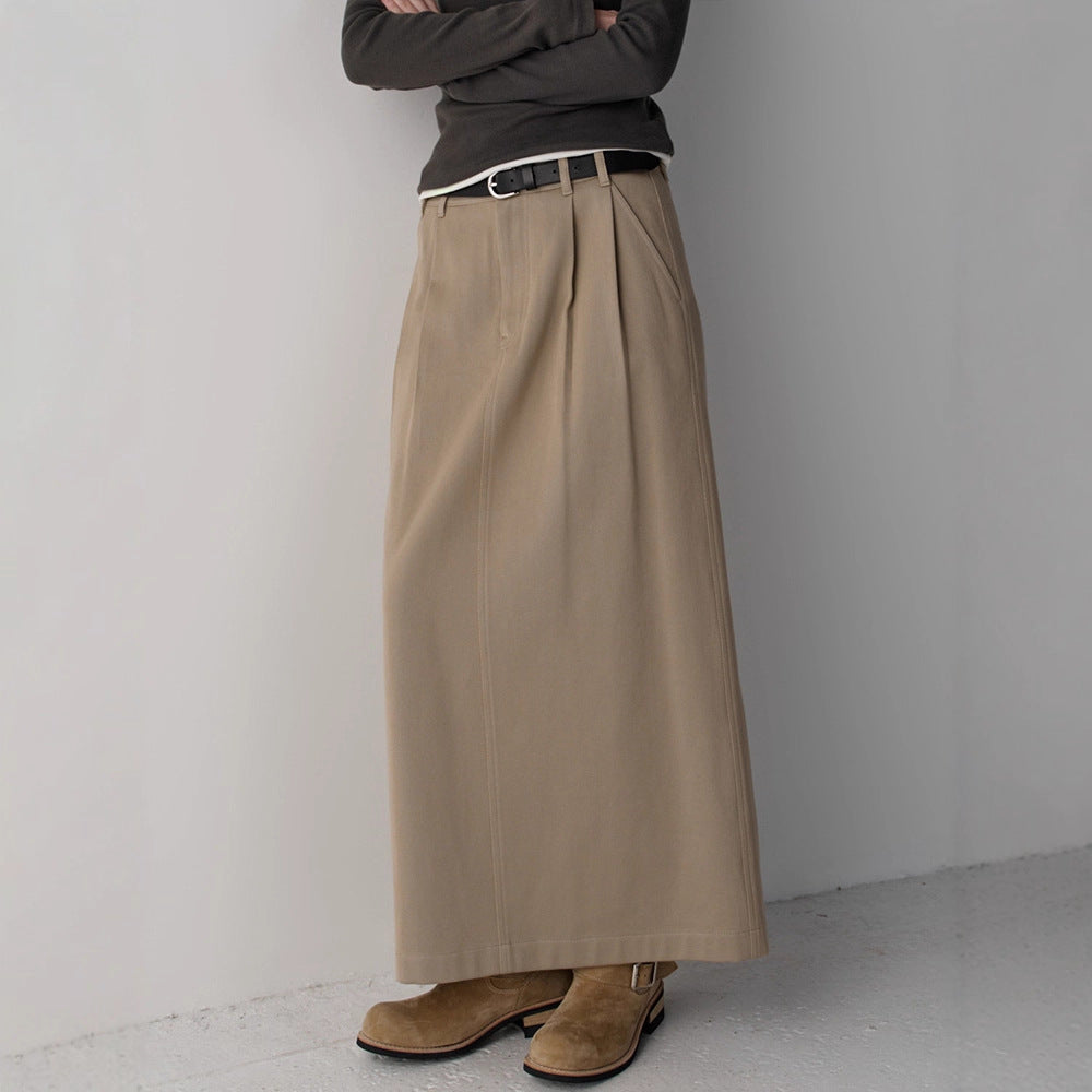 Dame elegant og høyt liv maxi skjørt med folder Skjora