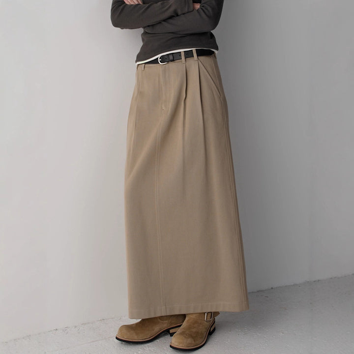 Dame elegant og høyt liv maxi skjørt med folder Skjora