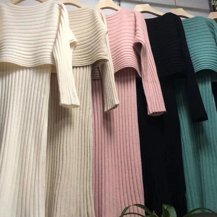 Kvinners elegante strikkegenser med av-skuldre design og fin ribbestruktur Skjora