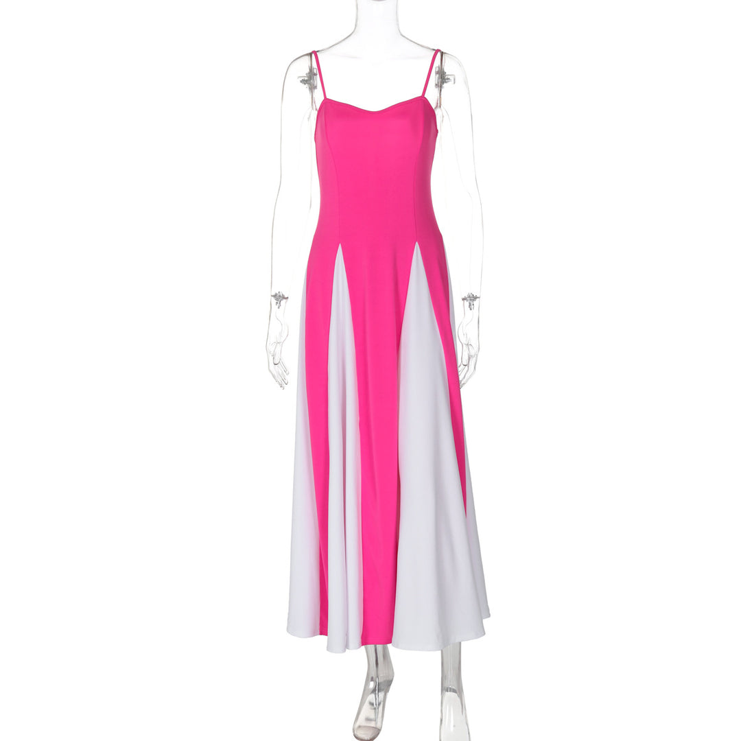 Damer Elegant Maxikjole med diagonale fargeaksenter og smale spaghetti stropper Skjora