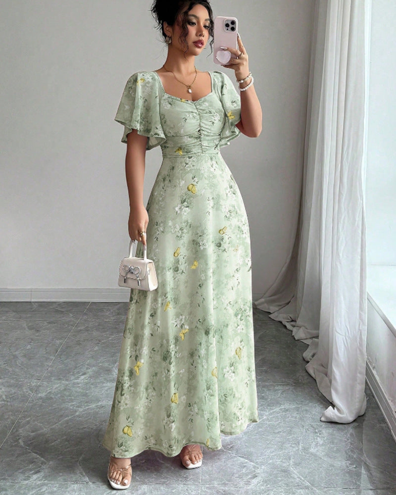 Dame Maxikjole med flytende snitt og romantisk blomsterdesign Skjora