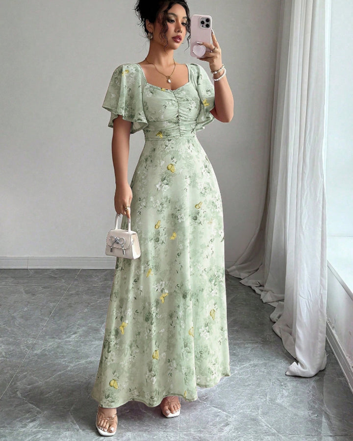 Dame Maxikjole med flytende snitt og romantisk blomsterdesign Skjora