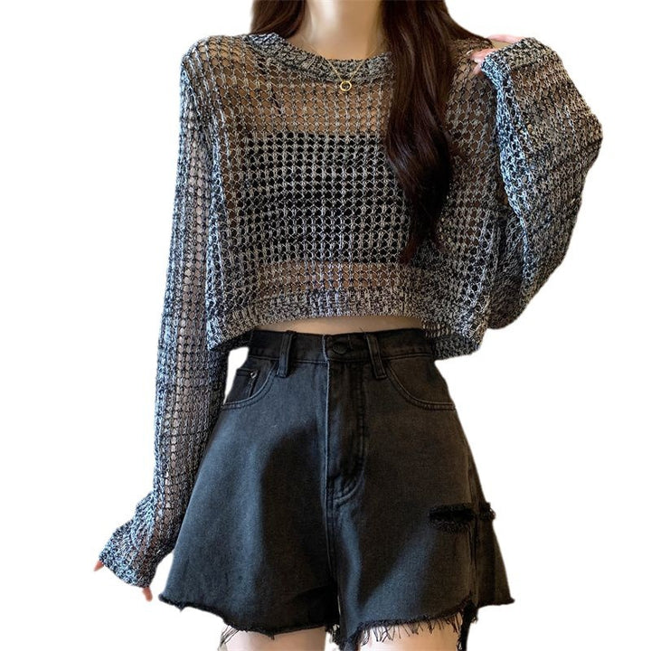 Kvinnens mesh genser med trendy crop design Skjora