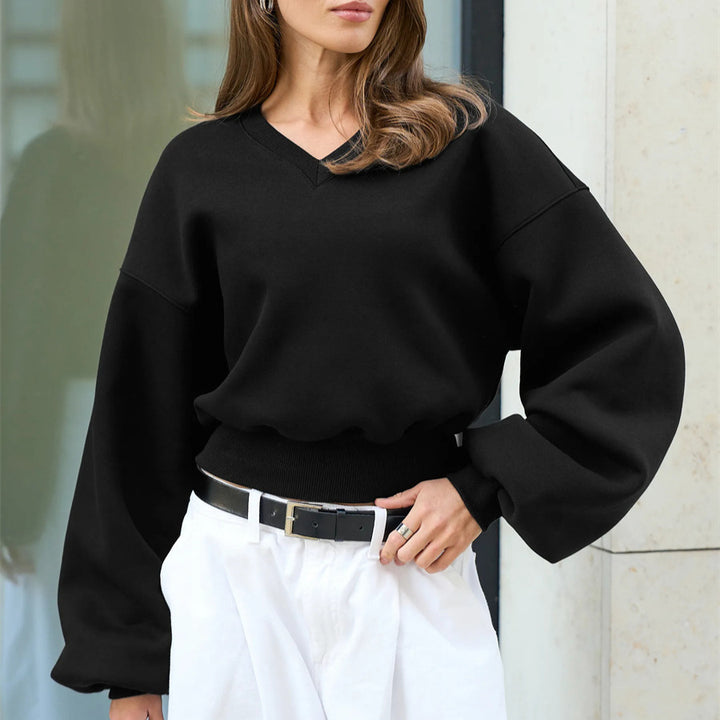 Dames oversized V-hals sweatshirt met volumineuze mouwen Skjora