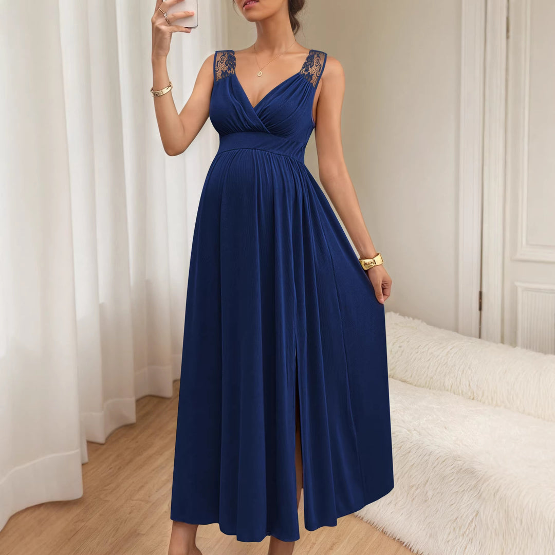 Dame Elegant Maxi kjole med blonde detaljer og flytende skjørt Skjora