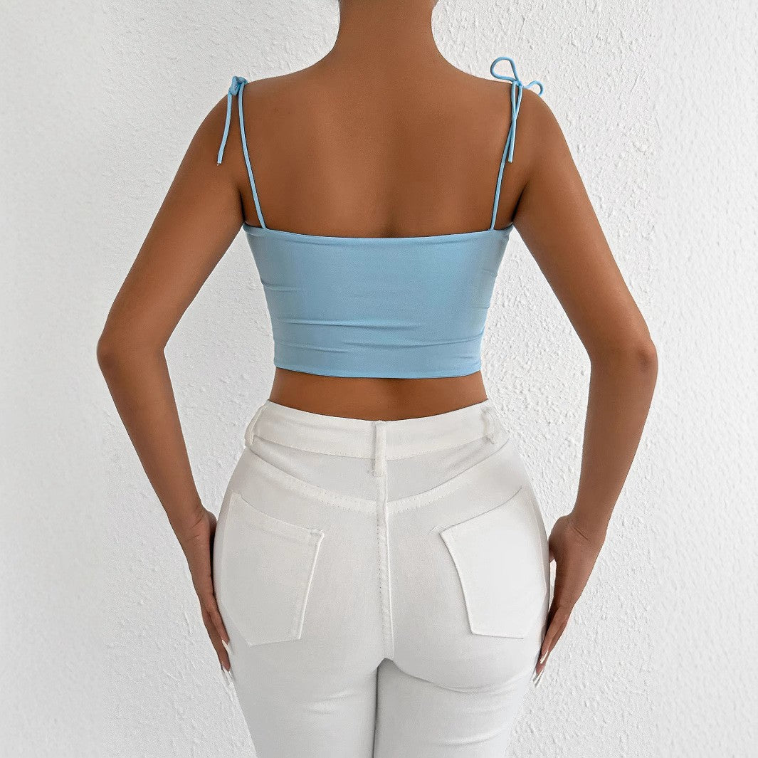Dame Crop-Top med rynker og justerbare stropper Skjora