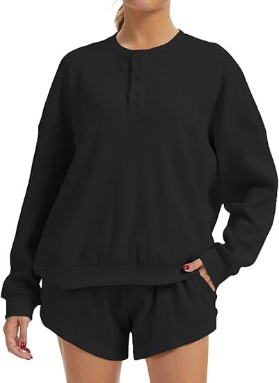 Kvinne Casual Overdimensjonert Genser og Shorts Sett Skjora