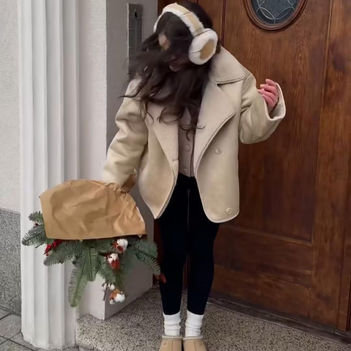 Kvinnens koselige jakke med faux fur krage Skjora