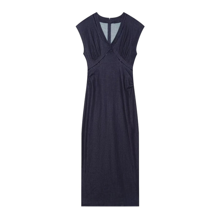 Dame maxikjole med elegant V-hals og fint drapering Skjora