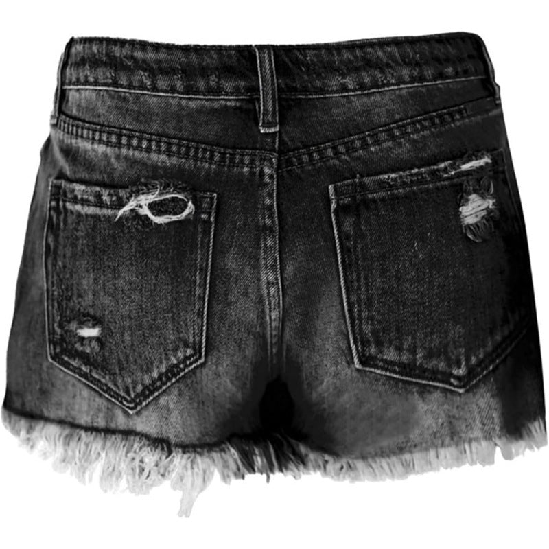 Dame Denim Shorts med ødelagt utseende og høy midje Skjora