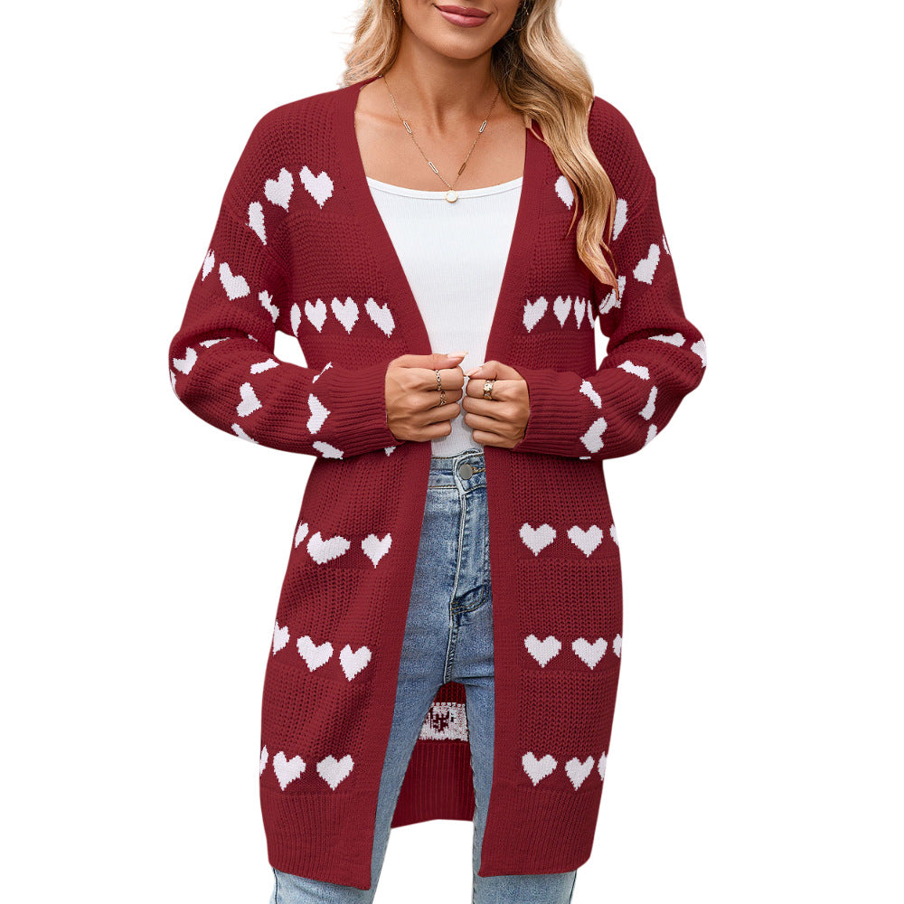 Kvinne cardigan med hjerteformet mønster Skjora