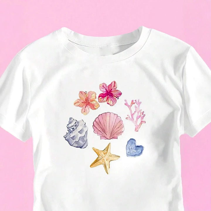 Dame Crop-T-skjorte med maritimt motiv Skjora