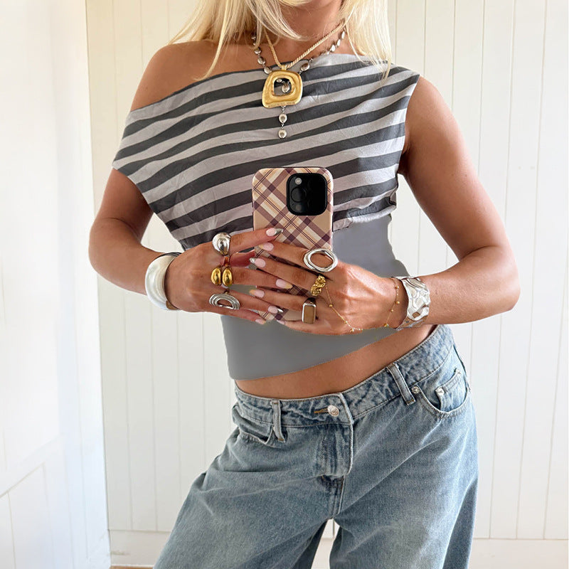 Dame Asymmetrisk Topp med stripete design Skjora