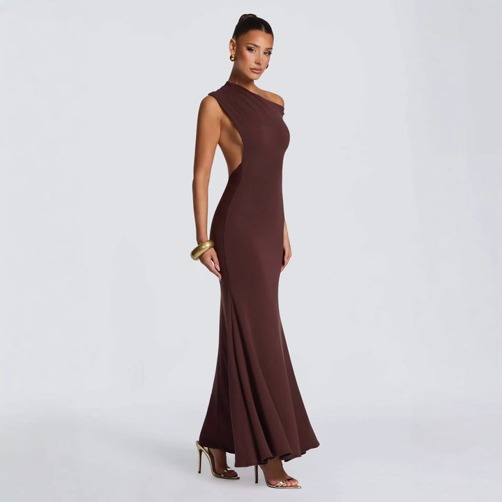 Kvinne Elegant Asymmetrisk Maxi Kjole med Avskåret Design Skjora