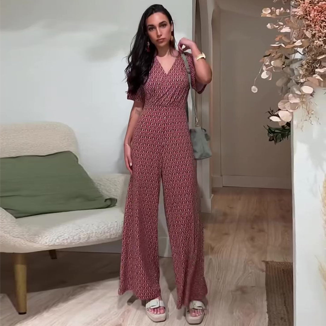 Kvinne jumpsuit med elastisk midje og dyp V-hals Skjora