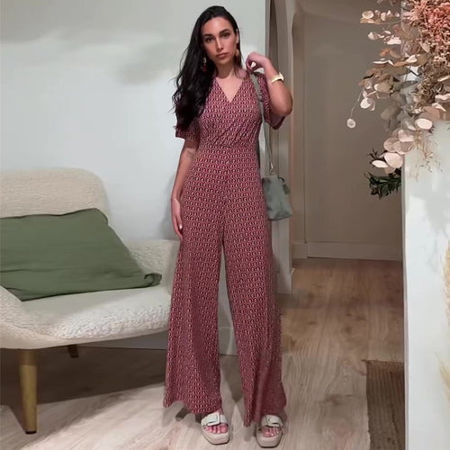 Kvinne jumpsuit med elastisk midje og dyp V-hals Skjora