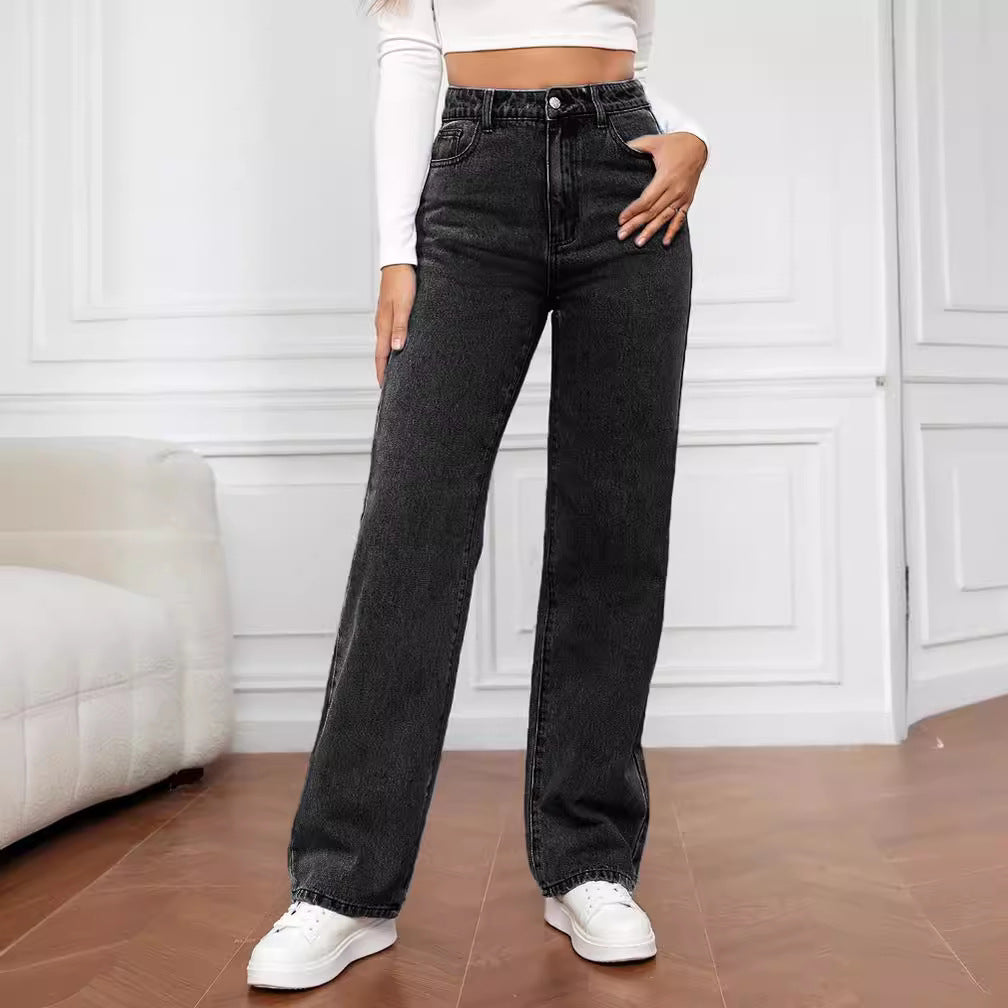 Dames høyt kutte denim jeans med vid ben Skjora