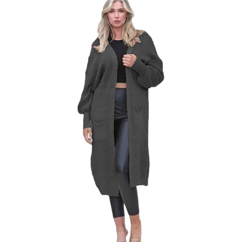 Kvinnes Chunky Strikket Cardigan med Åpne Lommer og Casual Design Skjora
