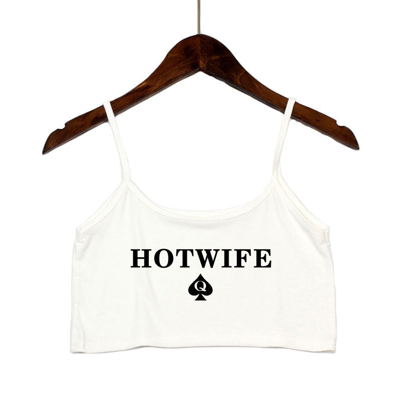 Dame Crop-Top med moderne skrifter og justerbare stropper Skjora