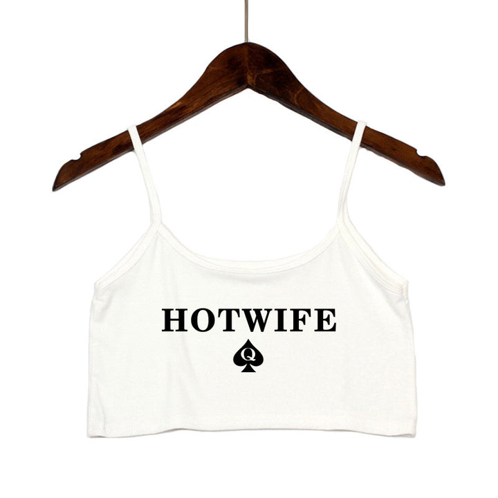 Dame Crop-Top med moderne skrifter og justerbare stropper Skjora