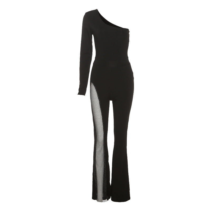 Dame luksus Sport-Jumpsuit med asymmetrisk snitt og mesh-innlegg Skjora