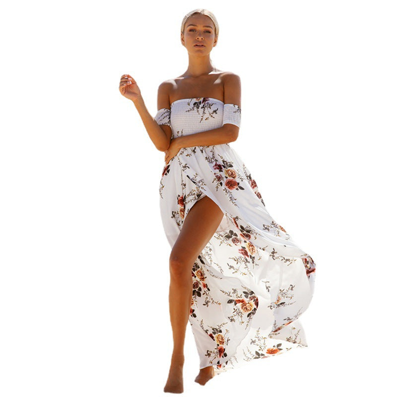 Dame Off-Shoulder Strandkjole med blomstermønster og flytende snitt Skjora