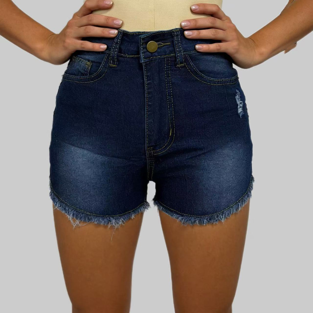Damer Høyt skårne denim-shorts i trendy frynse-look Skjora