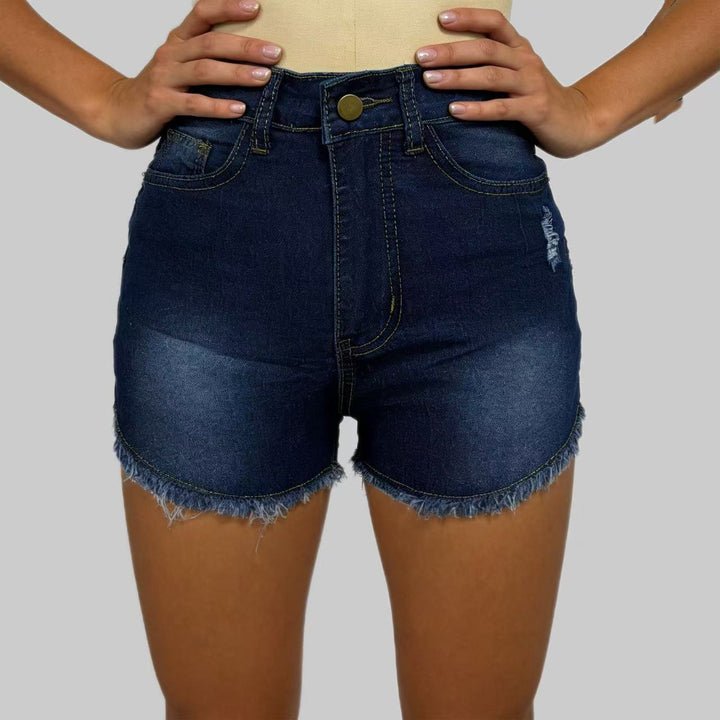 Damer Høyt skårne denim-shorts i trendy frynse-look Skjora