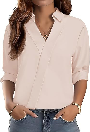 Kvinnes elegant V-hals bluse med teksturert design Skjora