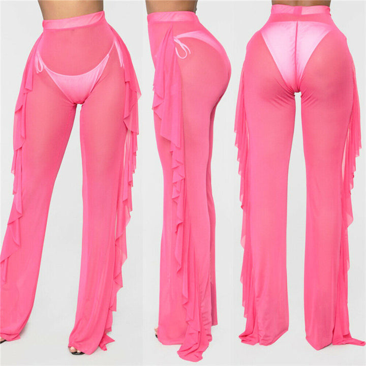 Damen transparente Strandhose mit asymmetrischem Rüschenbesatz Skjora