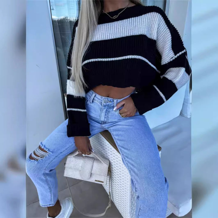 Damer Cropped Strikkegenser med fashionable stripes Skjora