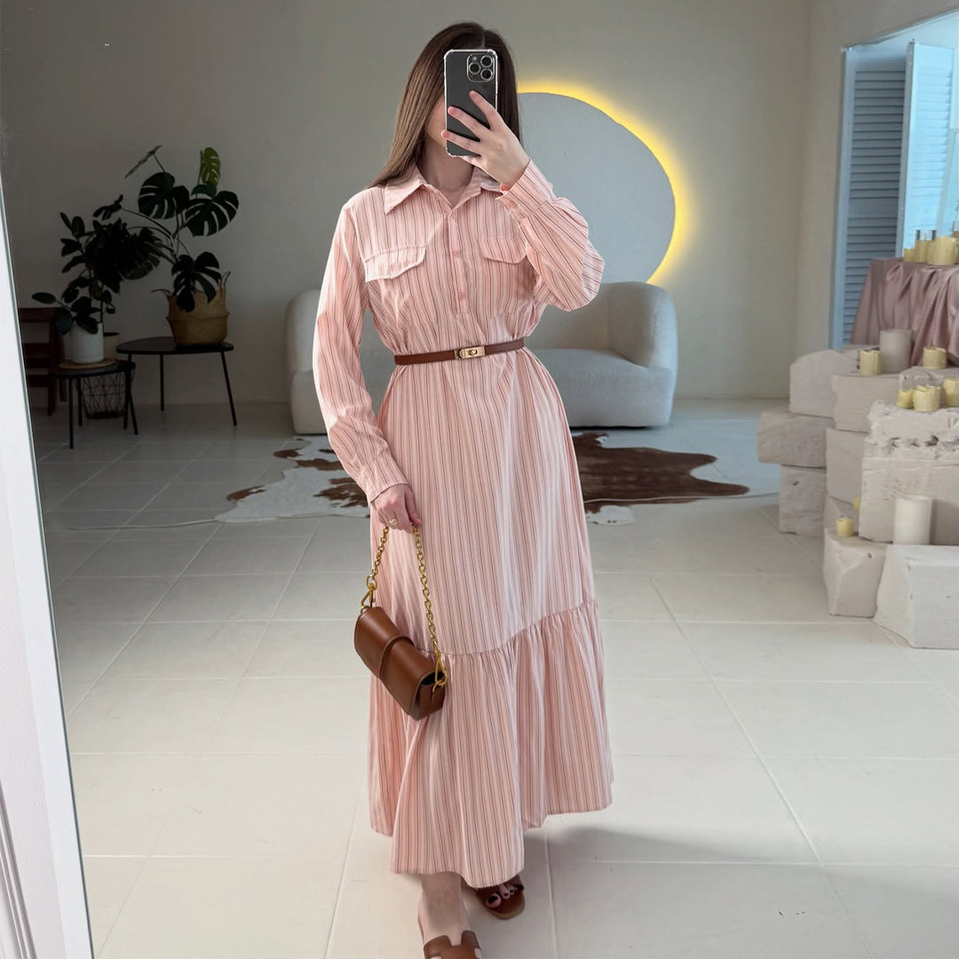 Kvinners maxikjole med elegant skjorte bluse-stil og sofistikert midjeaksentuasjon Skjora
