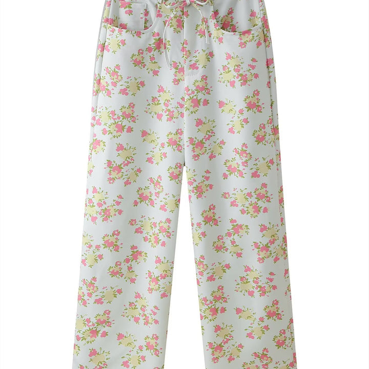 Dame blomster mønster crop-top og bukse sett Skjora