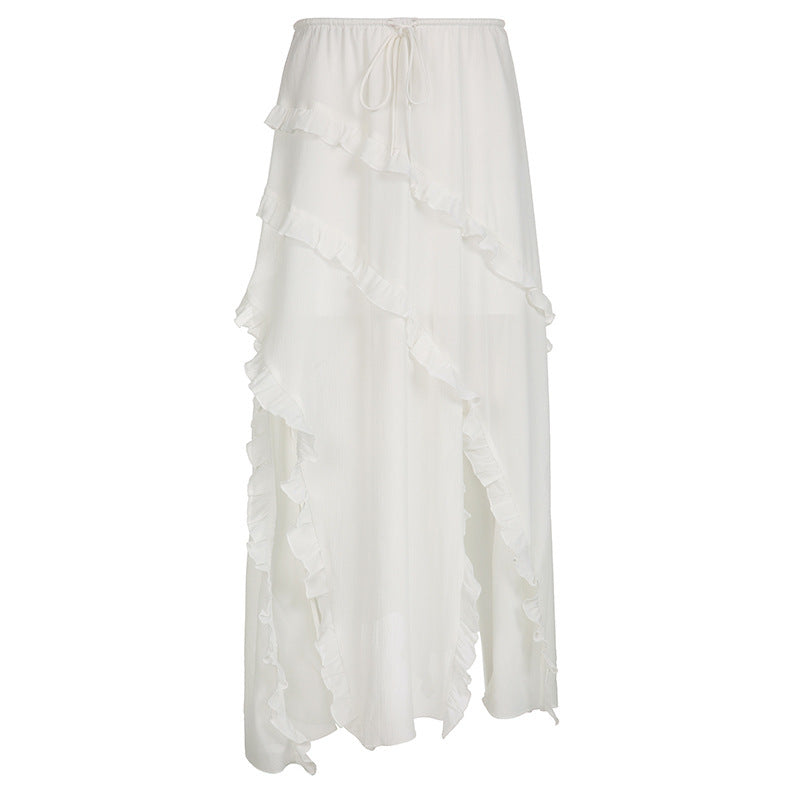 Dame Lett chiffon skjørt med volumøs volangkant Skjora