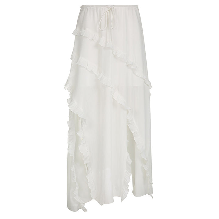 Dame Lett chiffon skjørt med volumøs volangkant Skjora